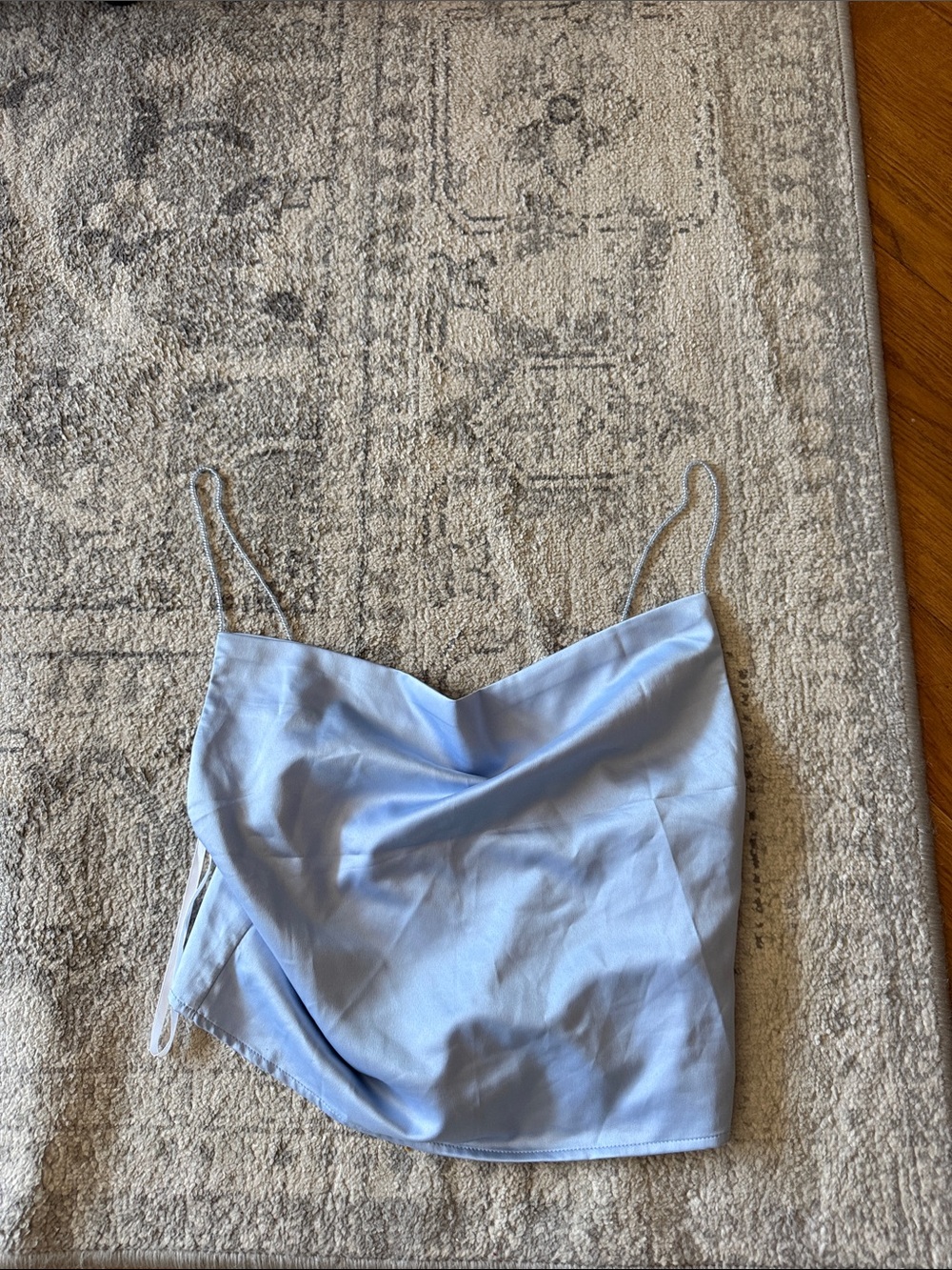 superdown Light Blue Satin Cowl Neck Tank Top